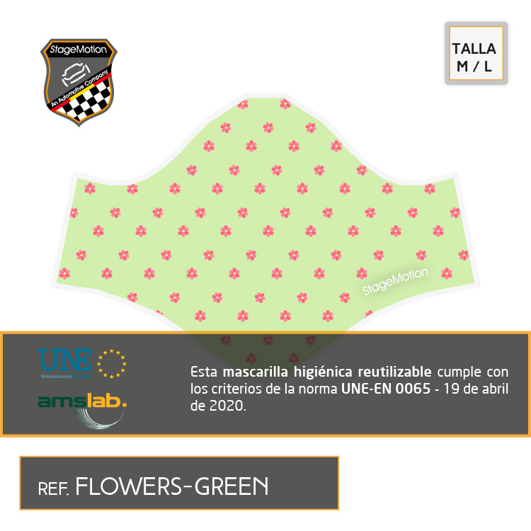 Mascarilla Homologada [M y L] Diseño: FLOWERS-GREEN