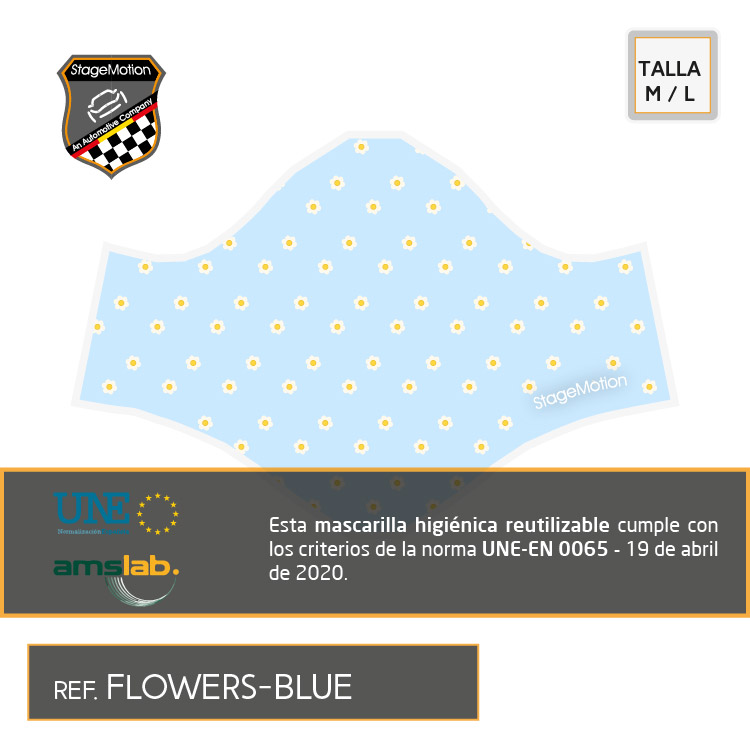 Mascarilla Homologada [M y L] Diseño: FLOWERS-BLUE